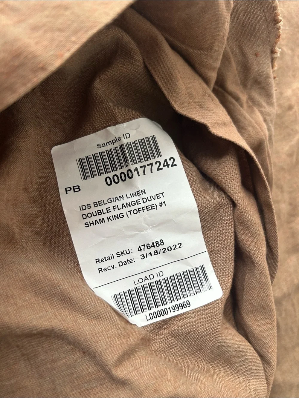 Pottery Barn Belgian Flax Linen Double Flange King Pillow Sham 1 NWOT Toffee